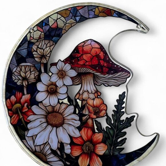 Acrylic Moon Mushroom Flower Wall Window Hanging Decor Cottagecore - Picture 3 of 6